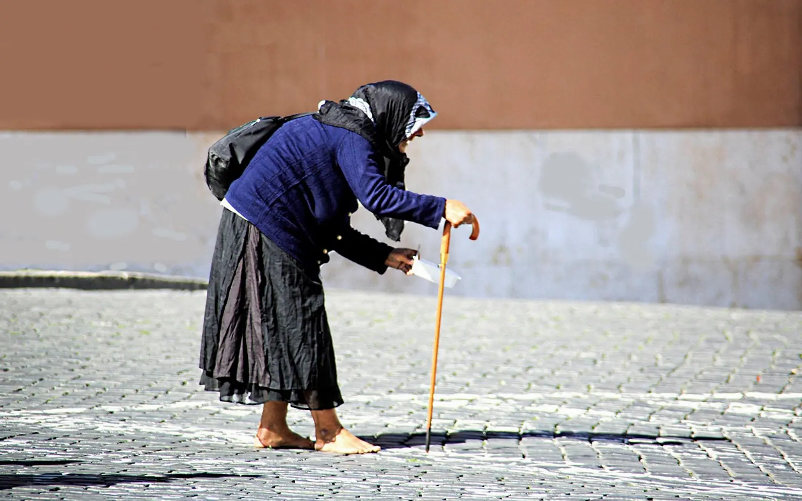 Elderly woman, walk with a cane and grandmother