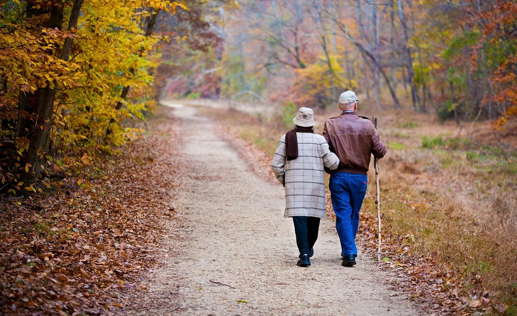 Couple, elderly and walking